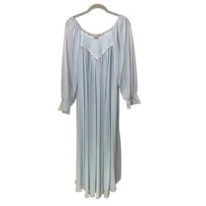Vtg‎ Miss Elaine Size M Long White Prairie Nightgown Pastel Blue Nylon USA Union